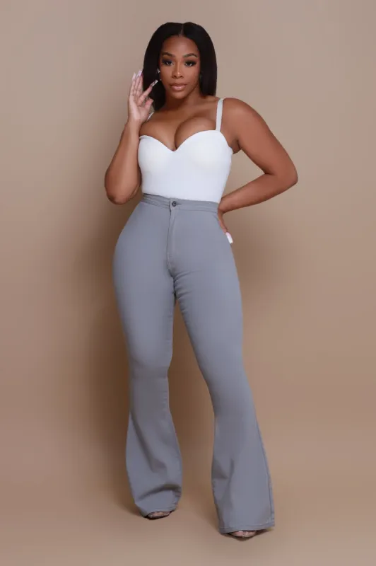 Super Swank High Rise Flare Stretchy Jeans - Grey sold by Swankaposh