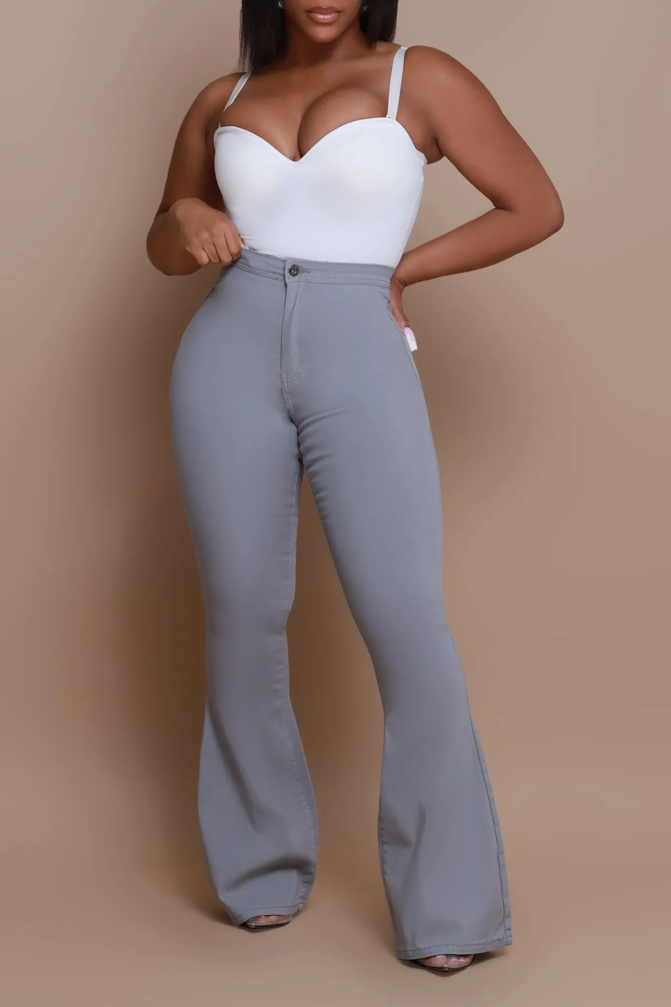Super Swank High Rise Flare Stretchy Jeans - Grey sold by Swankaposh product image thumbnail 3
