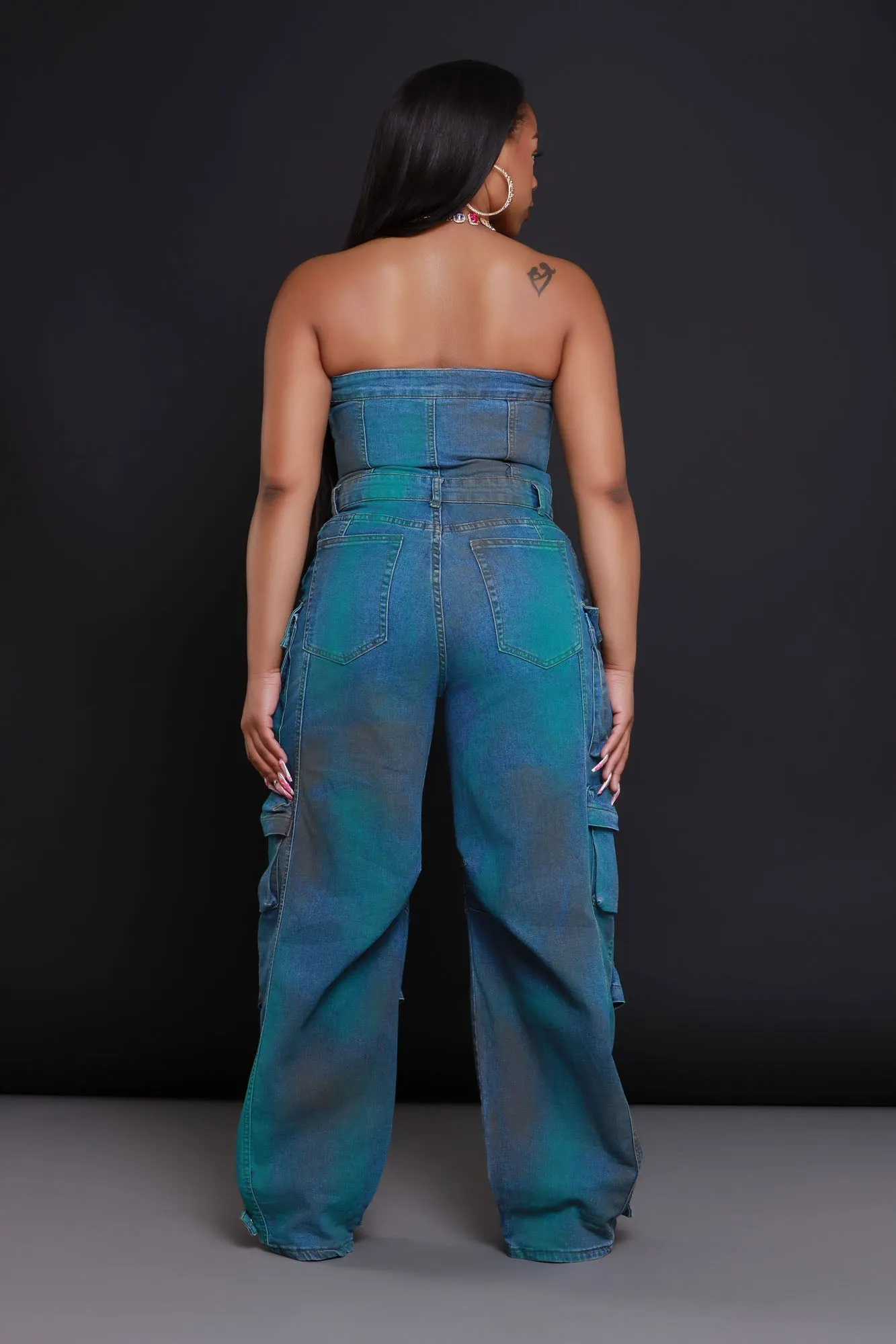Can't Beat It Strapless Cargo Jumpsuit - Blue/Green sold by Swankaposh product image thumbnail 3