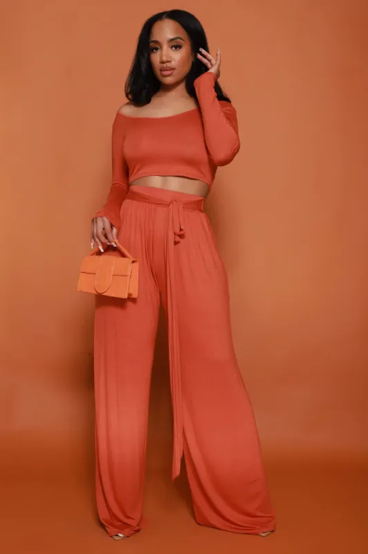 Soft Serve Wide Legged Pants Set - Copper sold by Swankaposh