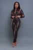 Top Priority Zippered Cropped Jogger Set - Dark Brown Faux Leather sold by Swankaposh