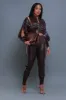 Top Priority Zippered Cropped Jogger Set - Dark Brown Faux Leather sold by Swankaposh