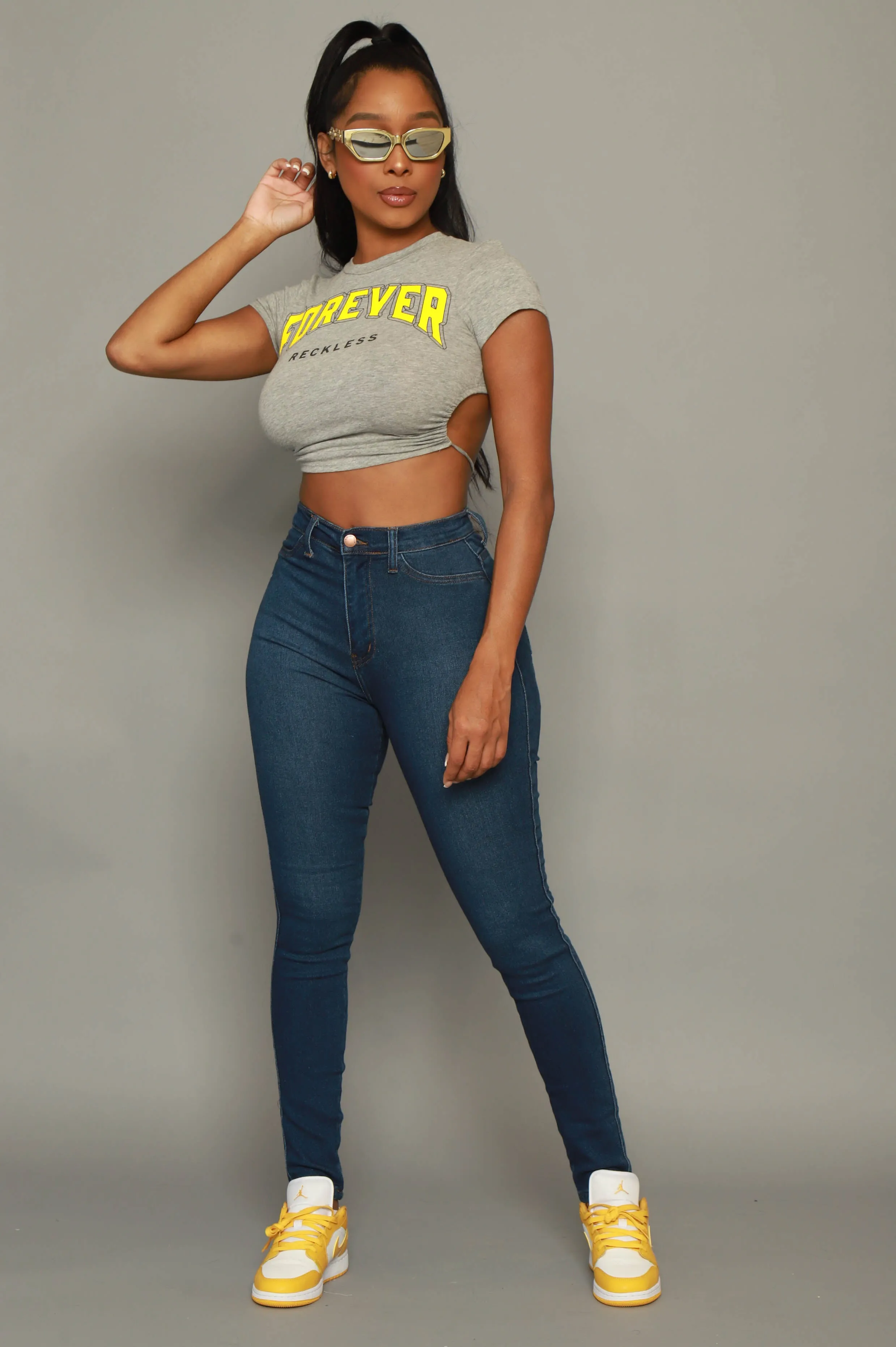 Forever Reckless Backless Graphic Crop Top - Gray sold by Swankaposh product image thumbnail 4