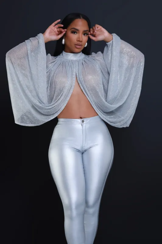 Backstage Pass Sheer Open Front Top - Silver sold by Swankaposh