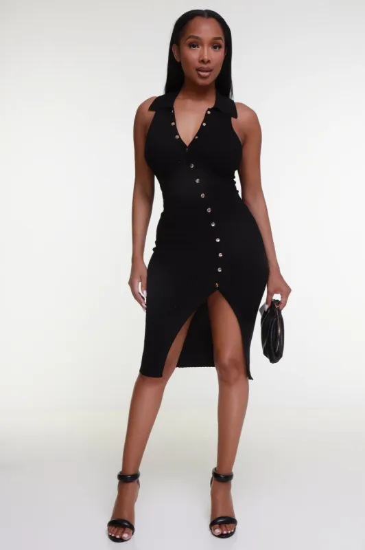 Take Action Sleeveless Button Down Midi Dress - Black sold by Swankaposh