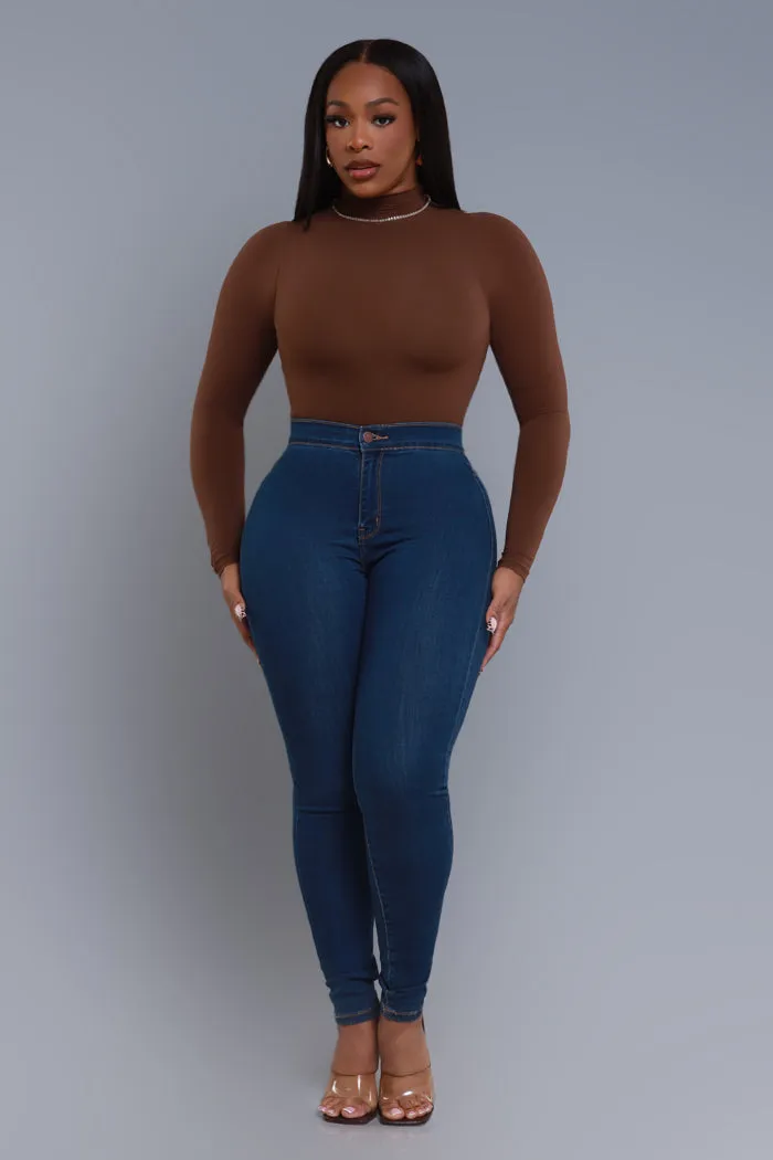 Not Clicking High Rise Skinny Jeans - Med Wash sold by Swankaposh