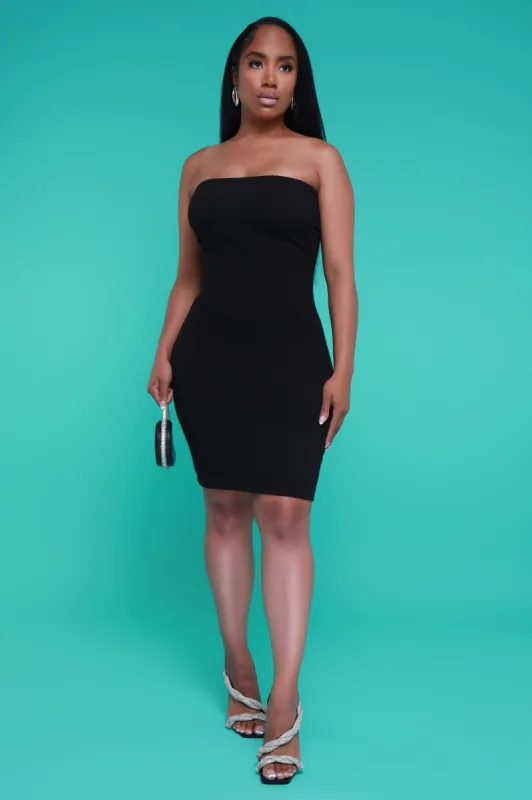 Up To Something Strapless Ribbed Mini Dress - Black sold by Swankaposh