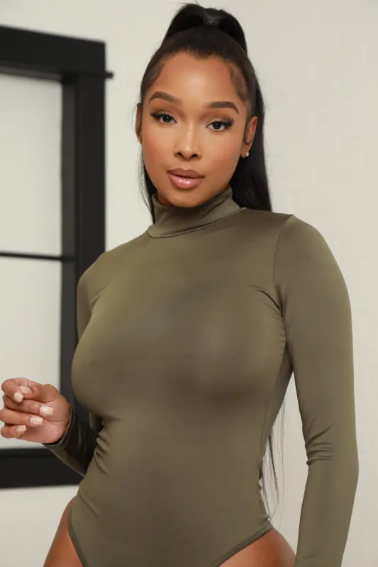 Better Now Long Sleeve Turtleneck Bodysuit - Olive sold by Swankaposh