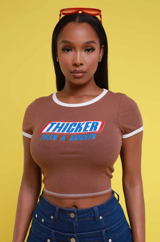 Thicker Than A Snicker Graphic Cropped T-Shirt - Brown sold by Swankaposh