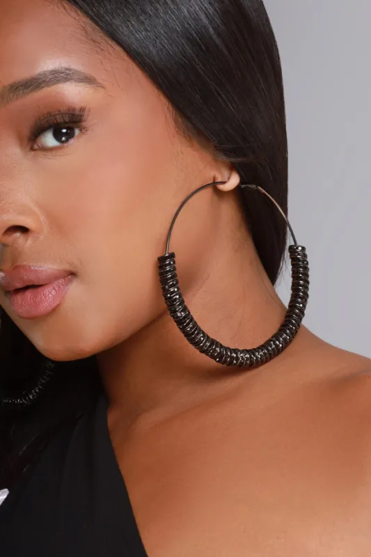 Basketball Vibes Oversized Rhinestone Hoop Earrings - Black sold by Swankaposh