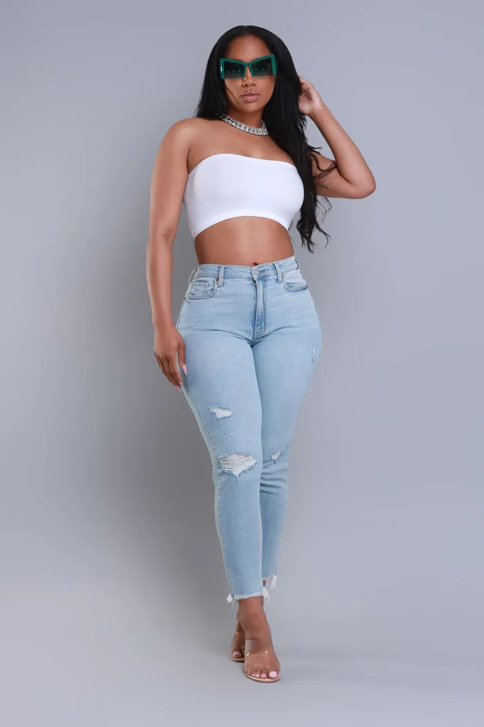 Tried Our Best Distressed Straight Leg Jeans - Light Wash sold by Swankaposh