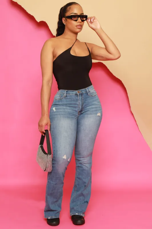 Just Say When Distressed Bootcut Jeans - Medium Wash sold by Swankaposh