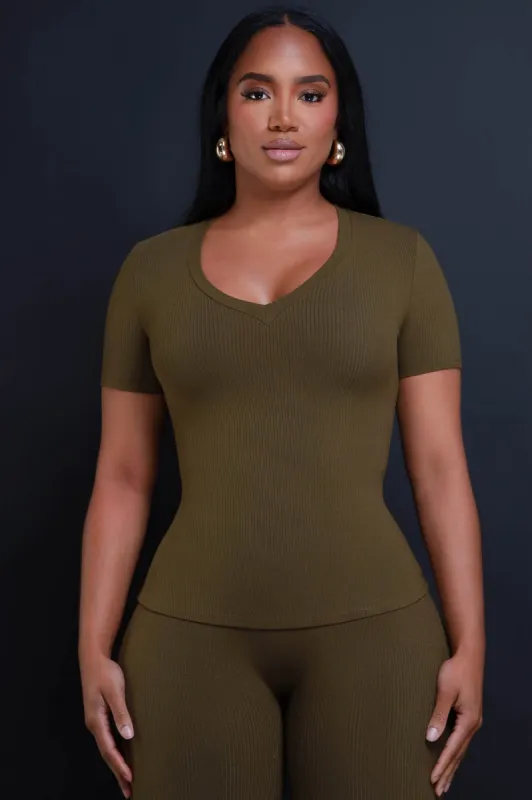 That's Deep Cellulite Deleter Short Sleeve Ribbed Top - Olive sold by Swankaposh