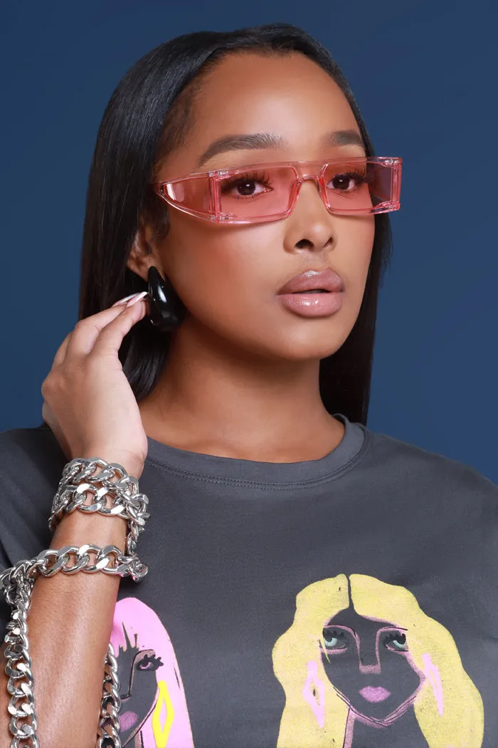 Follow You Rectangular Sunglasses - Pink sold by Swankaposh
