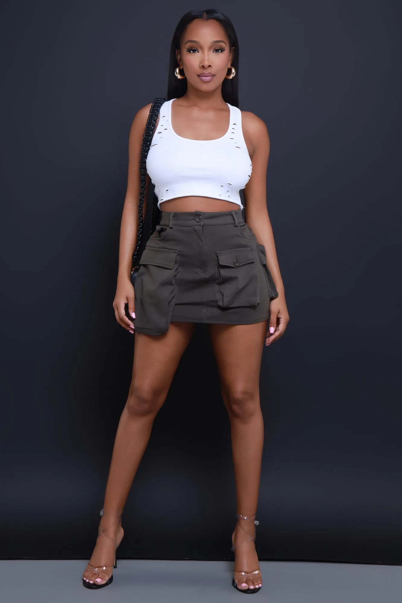 VIP Cargo Mini Skirt - Olive sold by Swankaposh product image thumbnail 5