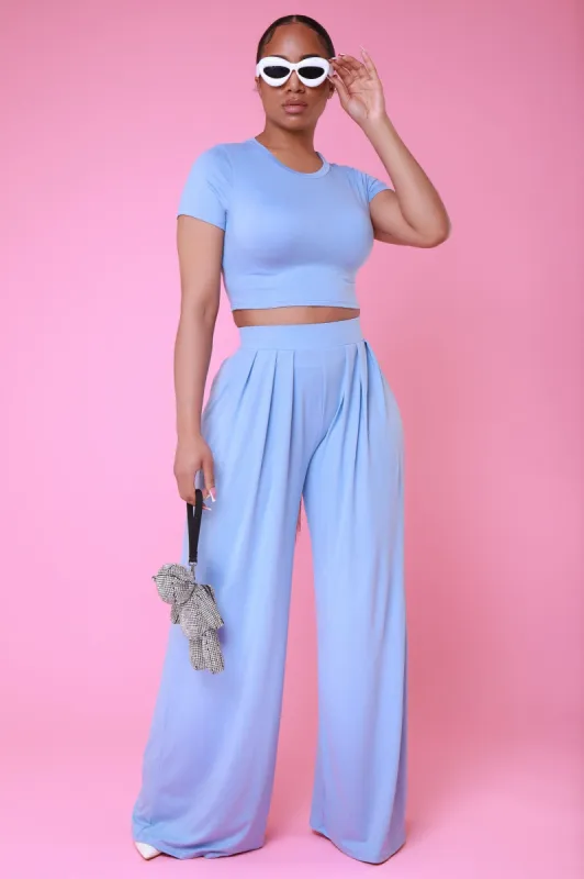 Full Attention Short Sleeve Palazzo Pants Set - Light Blue sold by Swankaposh
