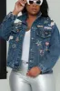 Pick Me Jewel Embellished Patchwork Jacket - Denim sold by Swankaposh