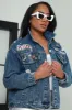 Pick Me Jewel Embellished Patchwork Jacket - Denim sold by Swankaposh