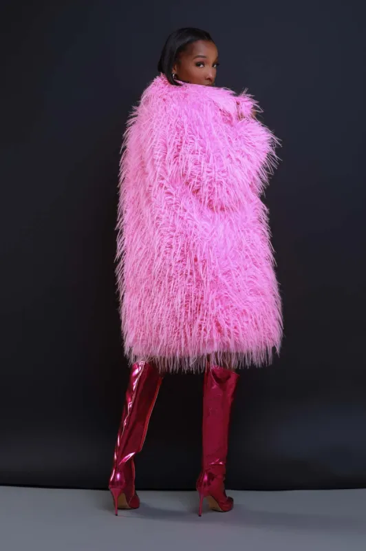 Pretty In Pink Shaggy Faux Fur Coat - Pink sold by Swankaposh