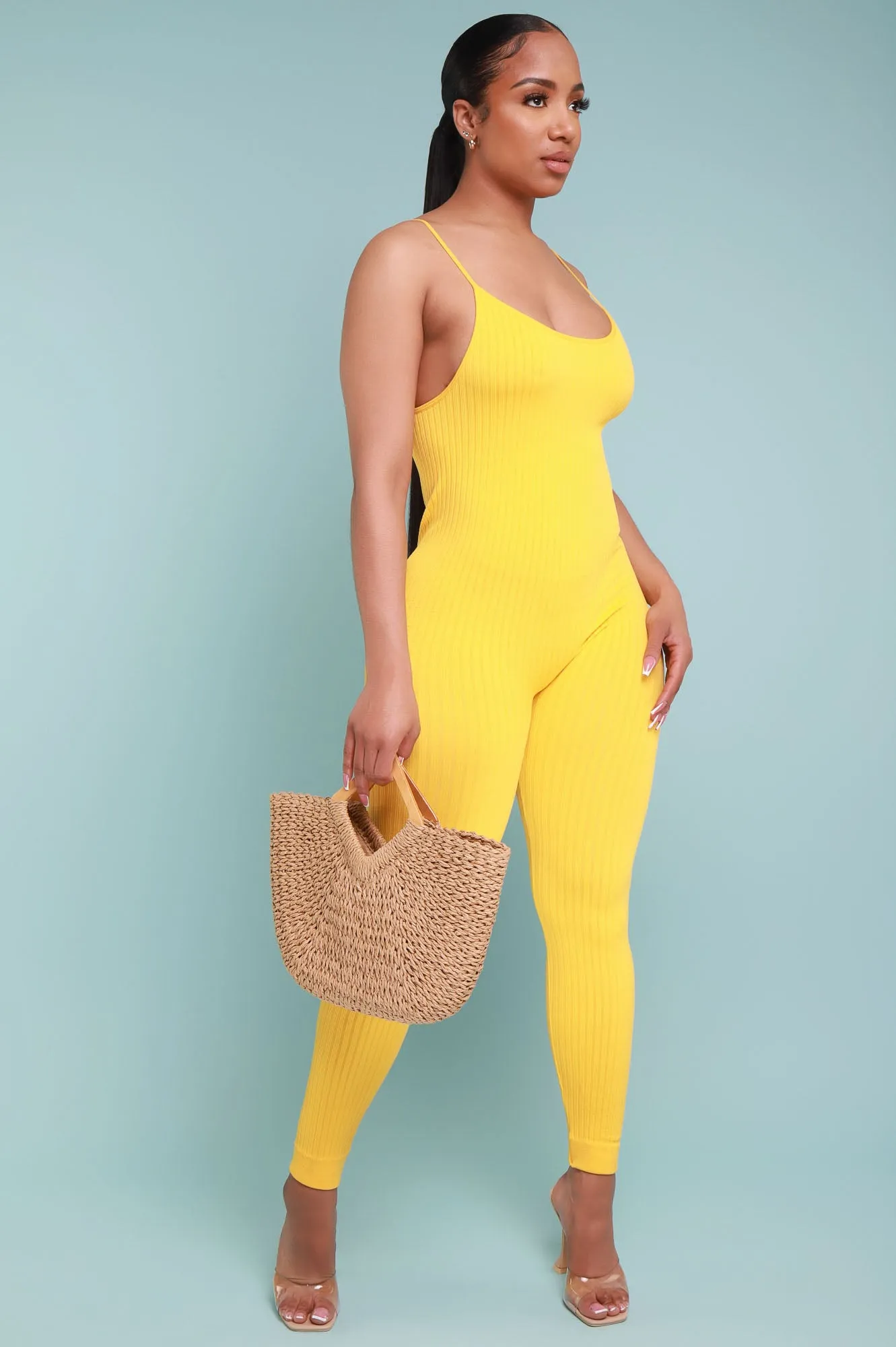 Body Heat Ribbed Seamless Jumpsuit - Yellow sold by Swankaposh