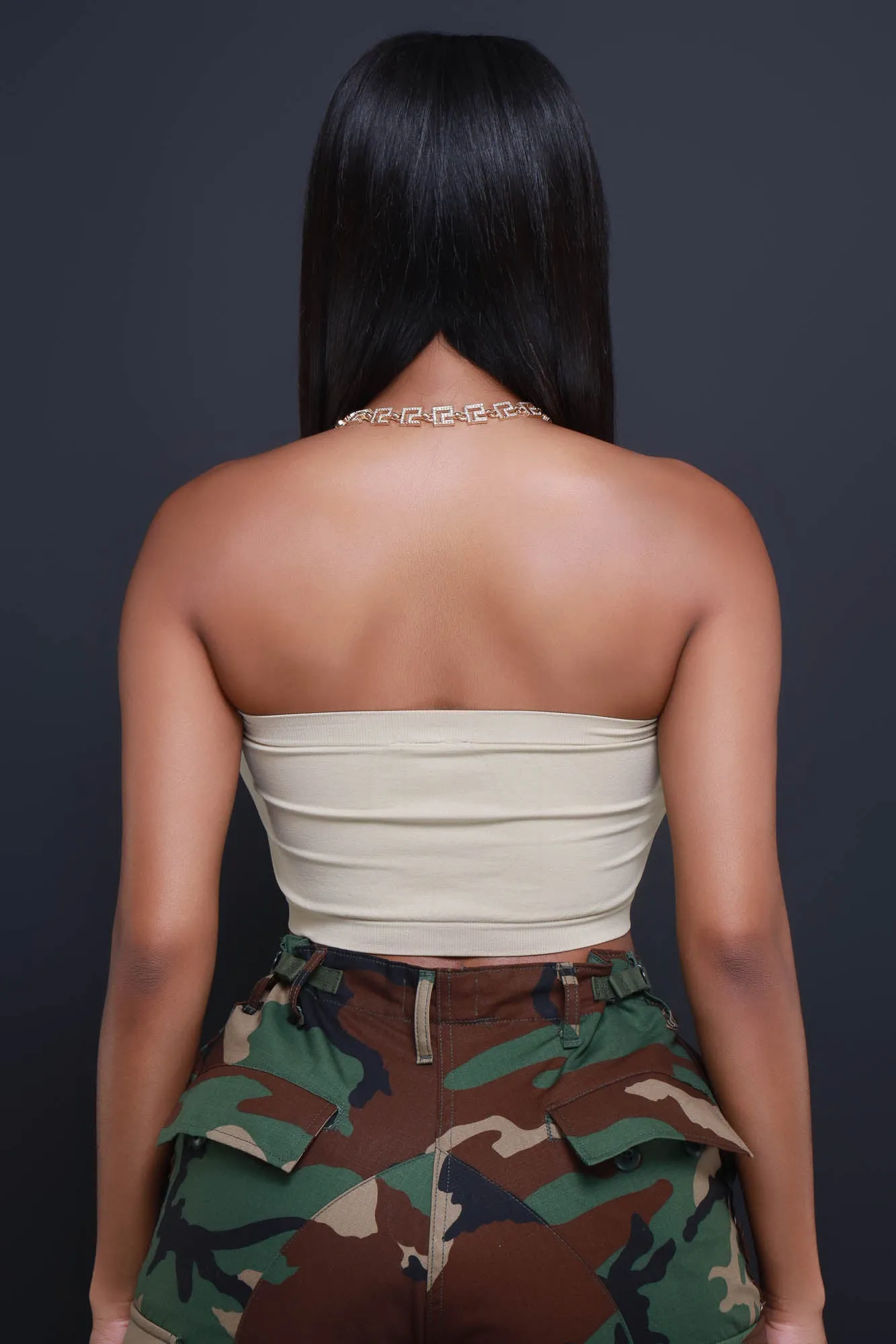 Party Life Strapless Crop Top - Khaki sold by Swankaposh product image thumbnail 3