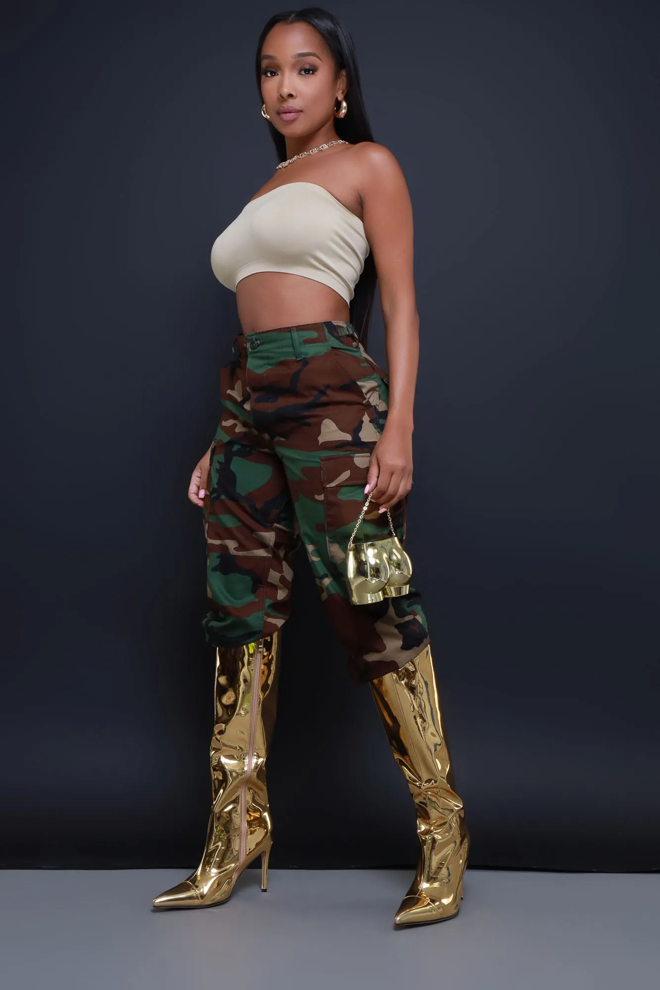 Party Life Strapless Crop Top - Khaki sold by Swankaposh product image thumbnail 4