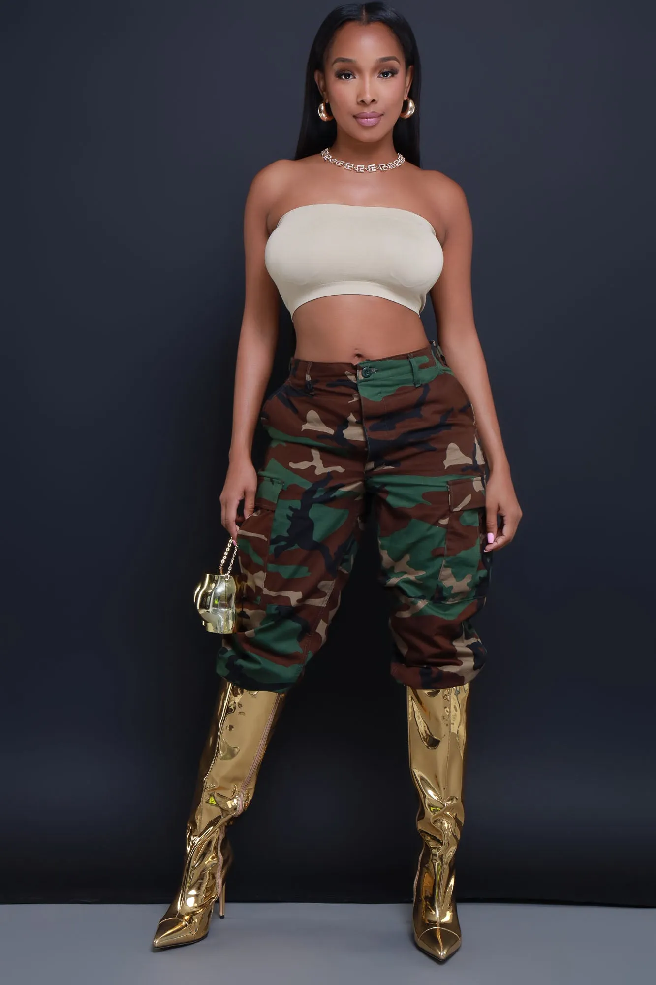 Party Life Strapless Crop Top - Khaki sold by Swankaposh product image thumbnail 2