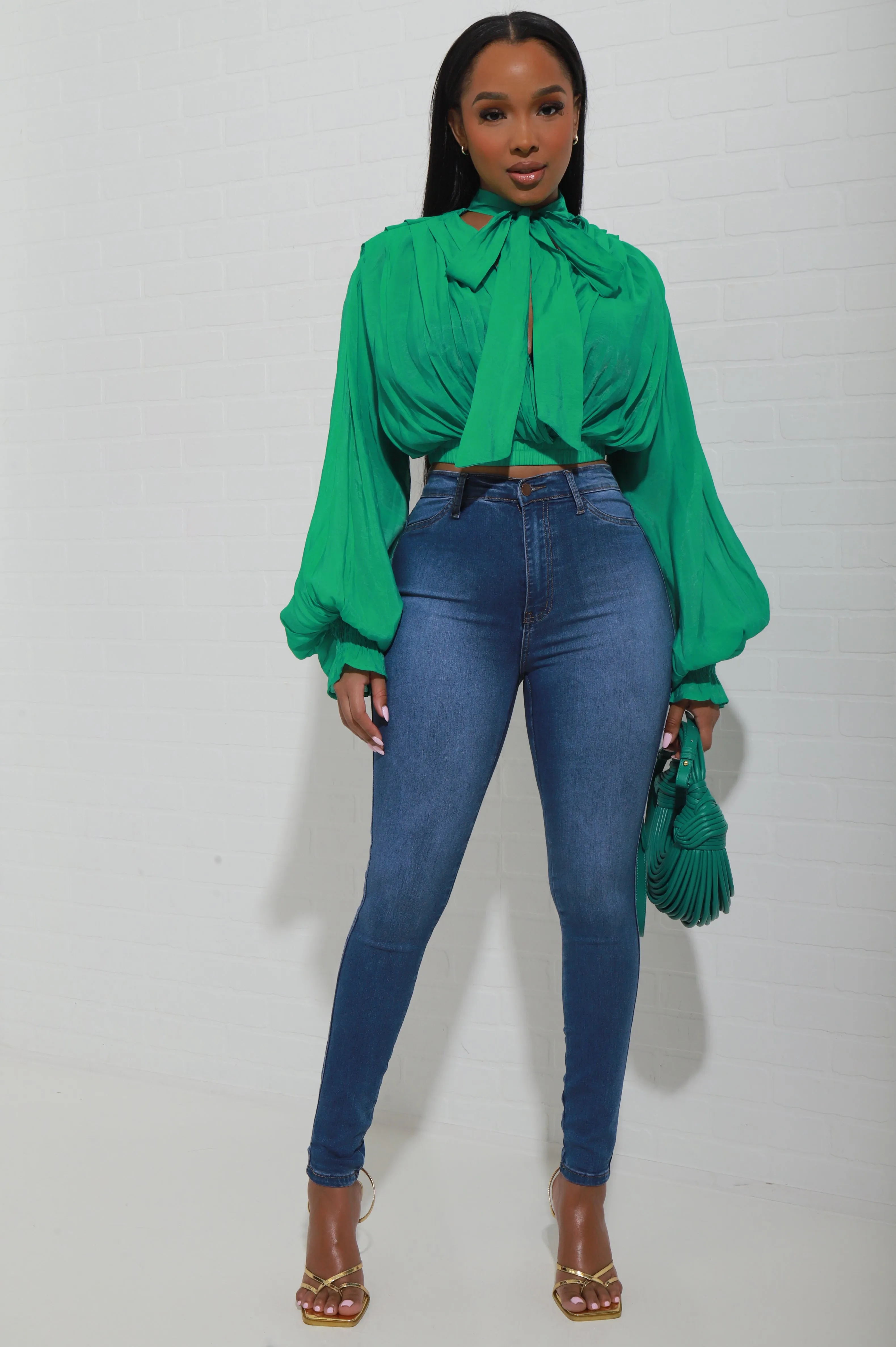 Spoil Yourself Tie Up Cropped Blouse - Kelly Green sold by Swankaposh product image thumbnail 4