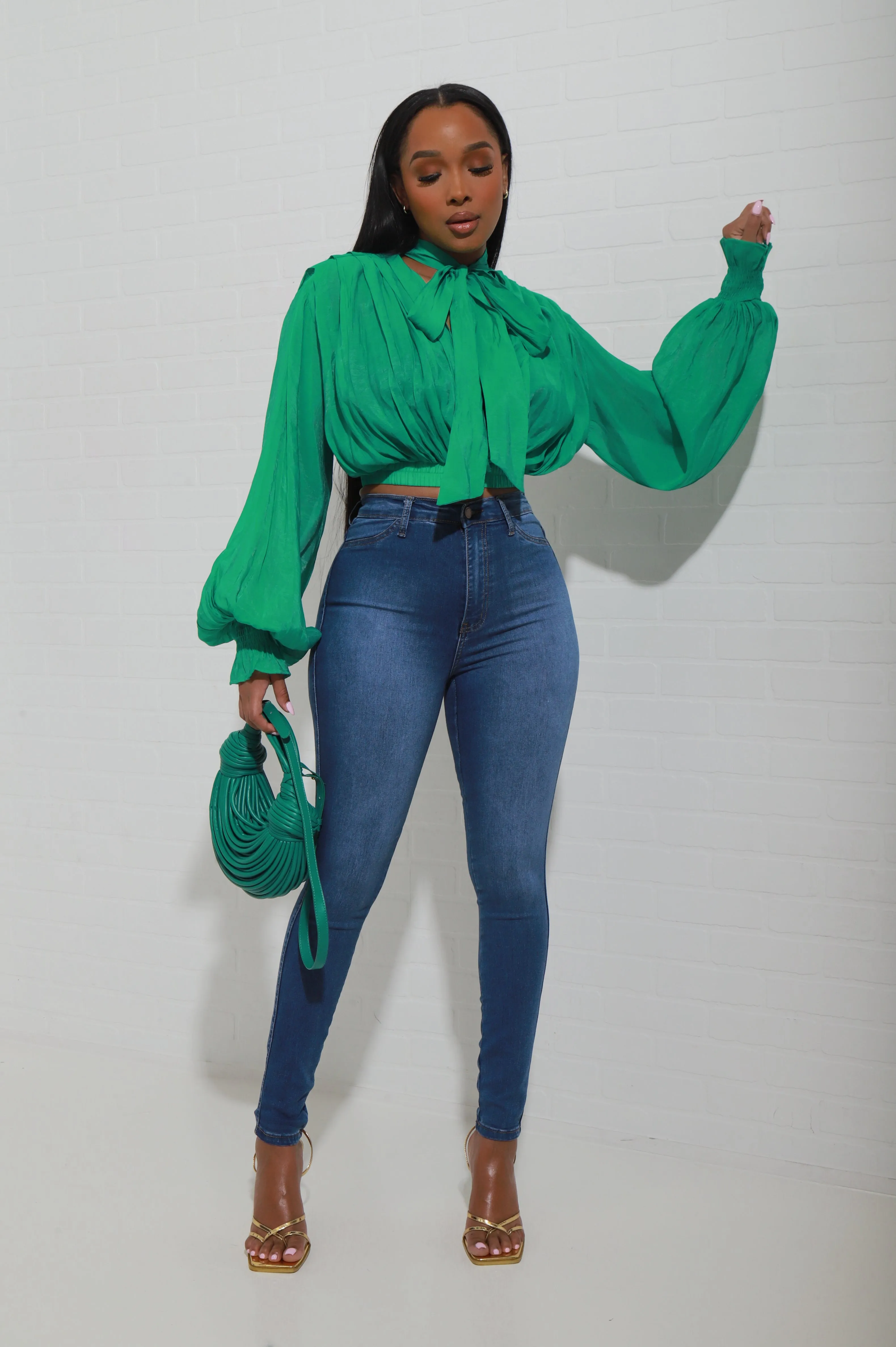 Spoil Yourself Tie Up Cropped Blouse - Kelly Green sold by Swankaposh product image thumbnail 3
