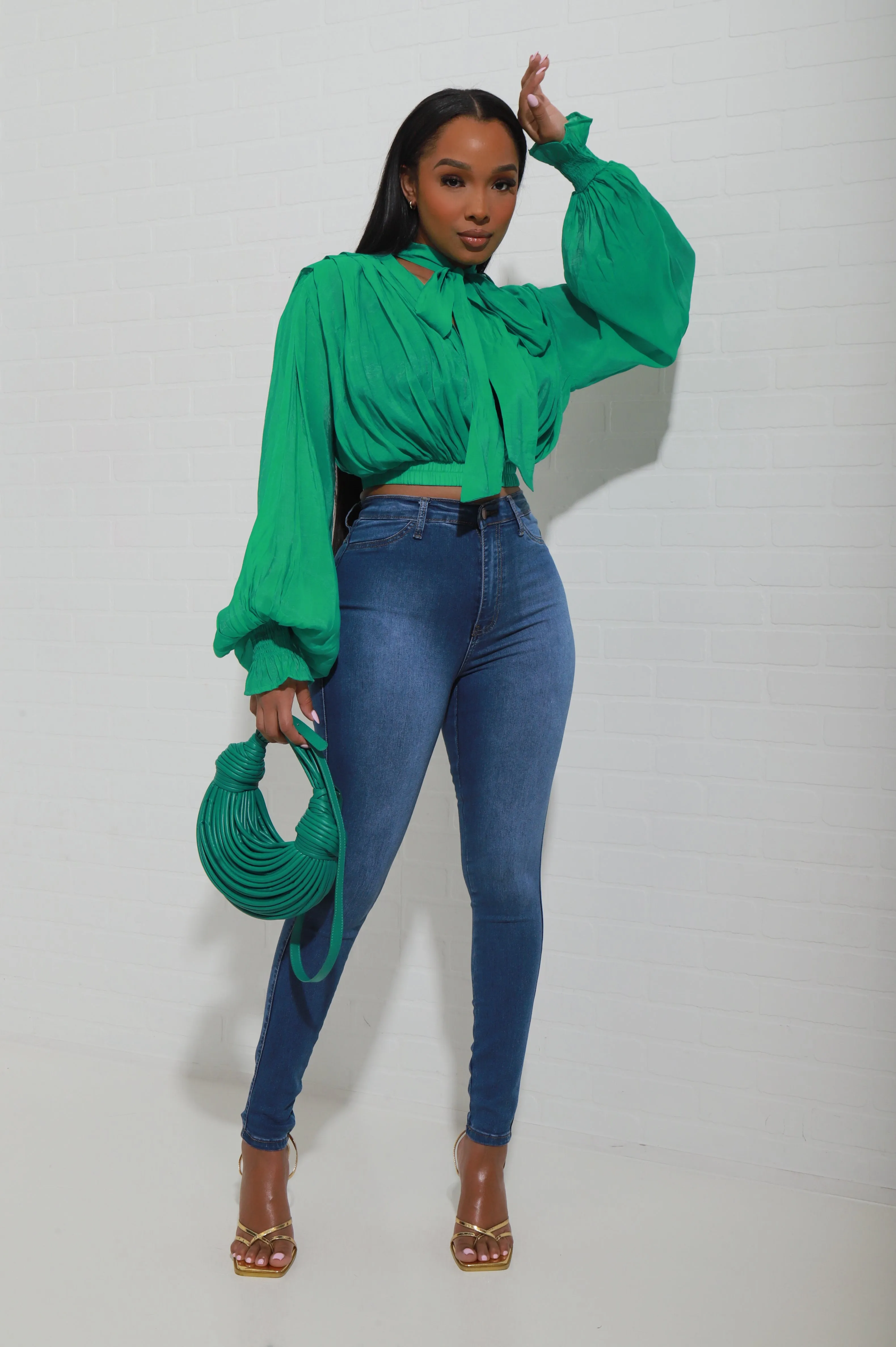 Spoil Yourself Tie Up Cropped Blouse - Kelly Green sold by Swankaposh product image thumbnail 2