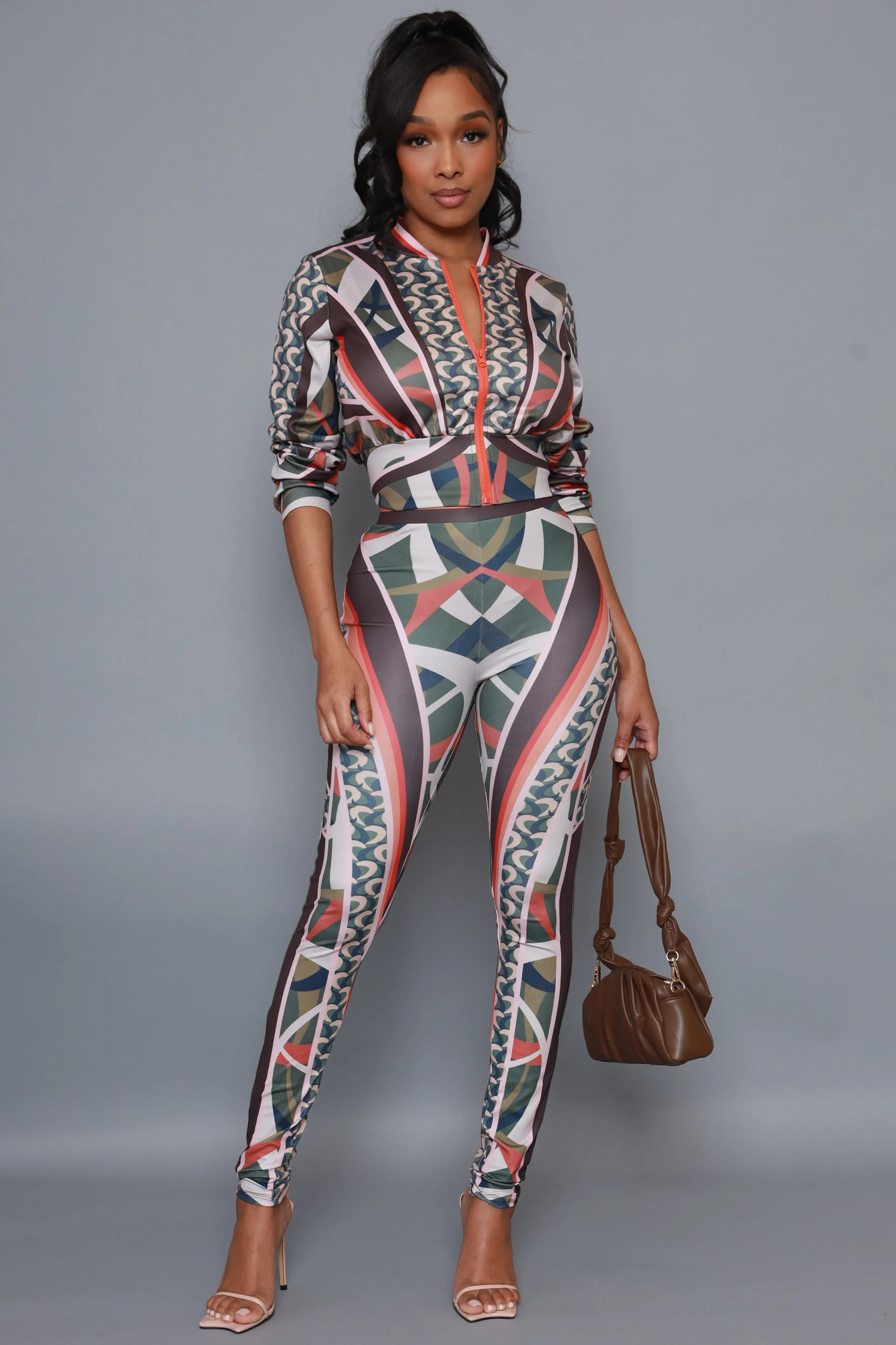 Same Song Printed Zip Up Pants Set - Olive Combo sold by Swankaposh product image thumbnail 4