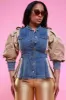 Make A Move Pleated Denim Contrast Jacket - Blue/Khaki sold by Swankaposh