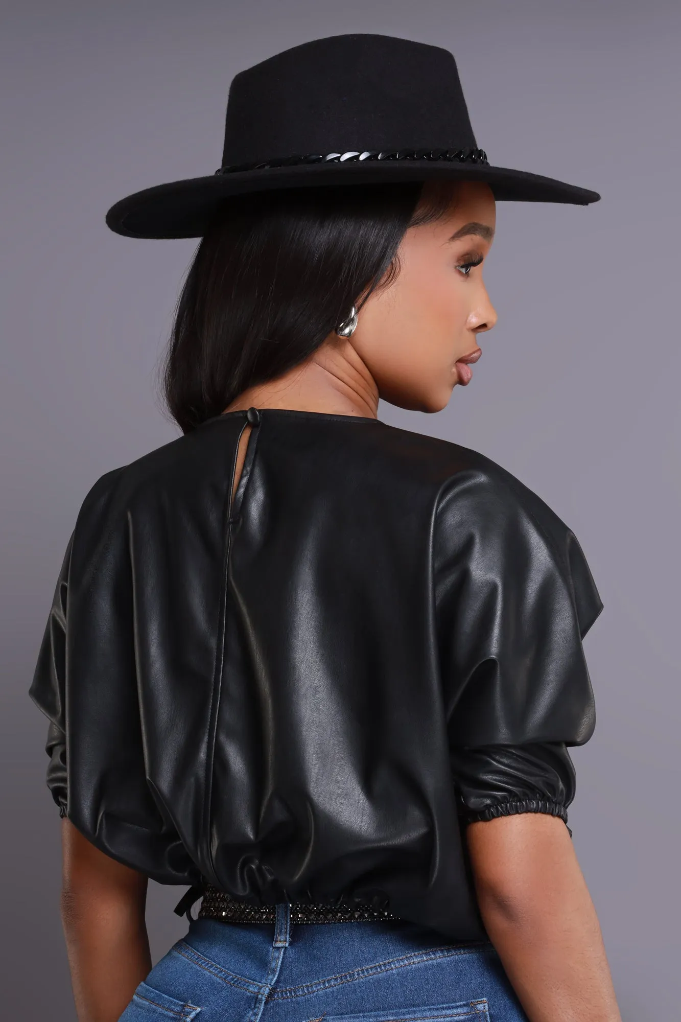 Mayhem Cropped Faux Leather Blouse - Black sold by Swankaposh product image thumbnail 3