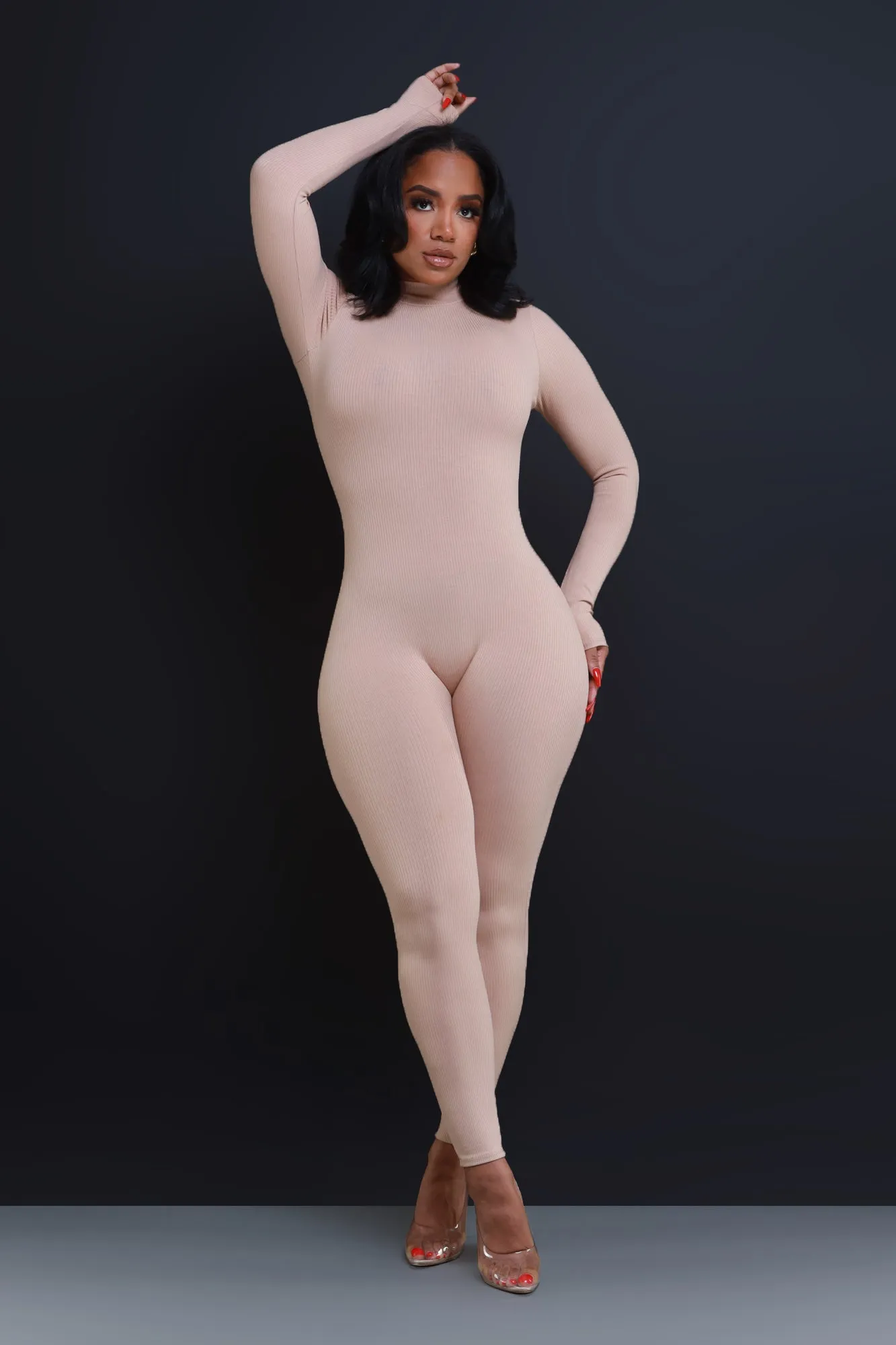 Tap Out Cellulite Deleter Mock Neck Jumpsuit - Tan sold by Swankaposh product image thumbnail 2