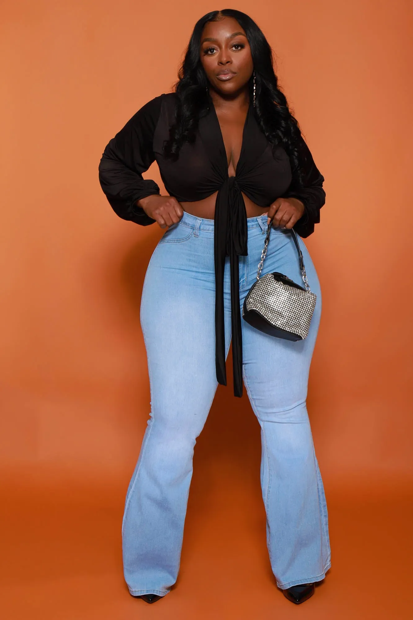 Please Hold Long Sleeve Tie Up Crop Top - Black sold by Swankaposh product image thumbnail 2