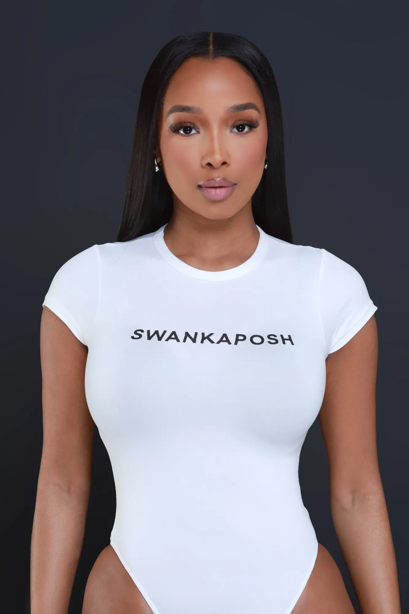 Swankaposh Logo Short Sleeve Bodysuit - White/Black sold by Swankaposh