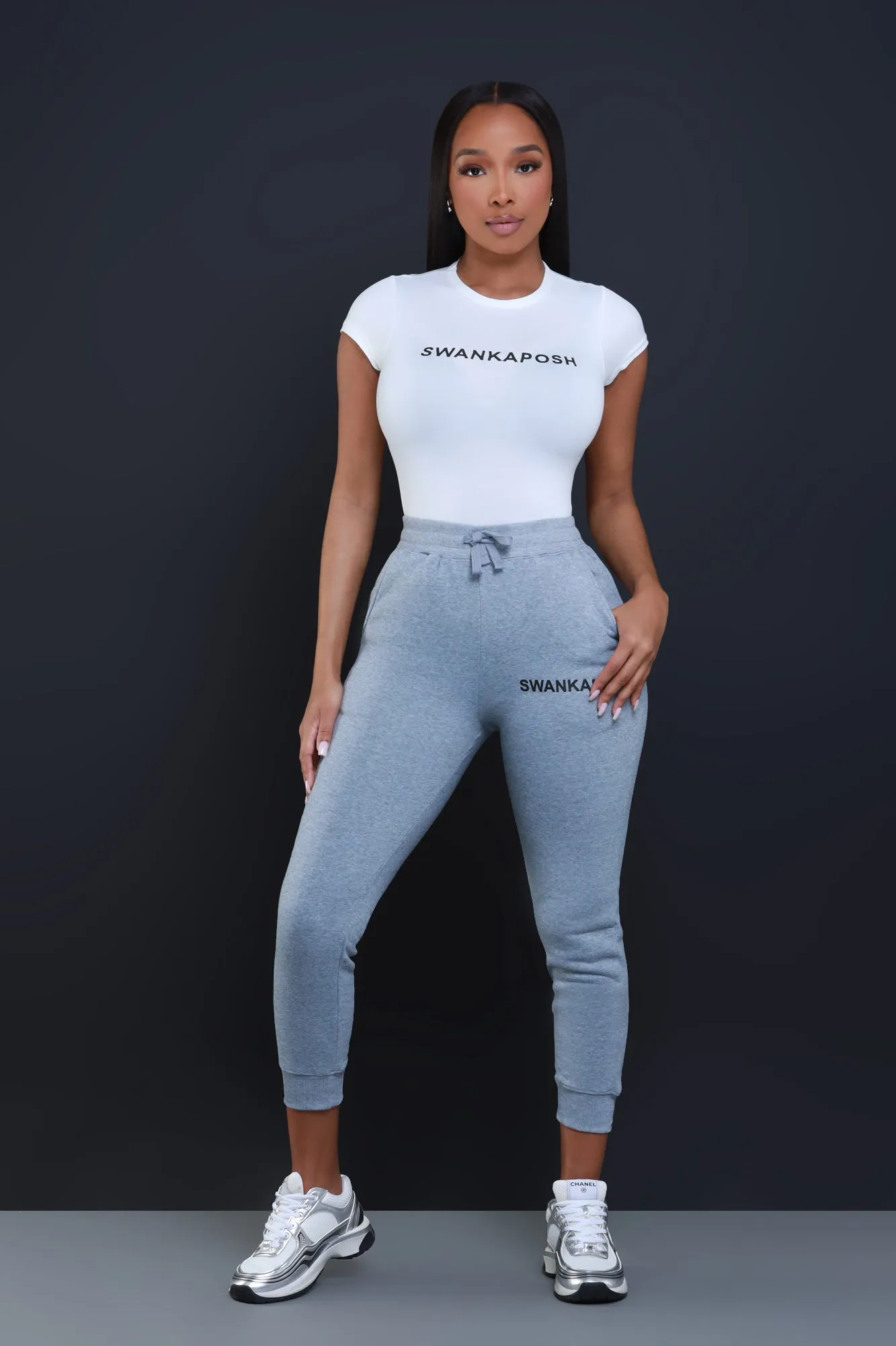 Swankaposh Logo Short Sleeve Bodysuit - White/Black sold by Swankaposh product image thumbnail 2