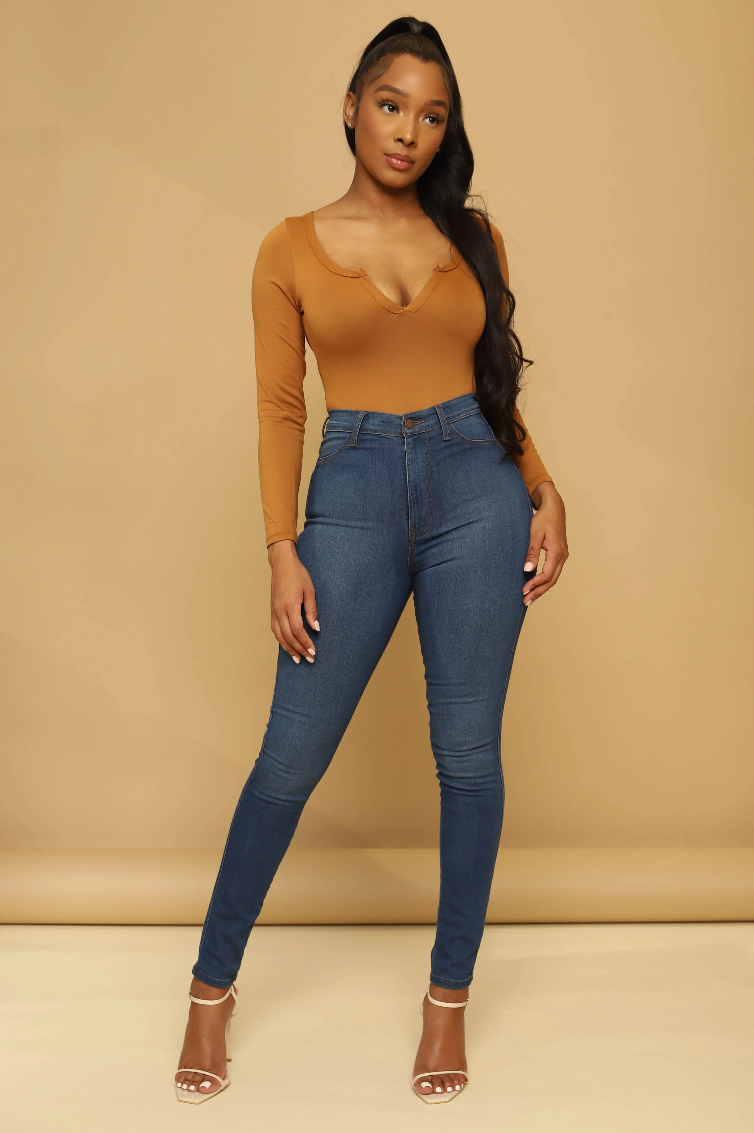 Showstopper Split Neck Bodysuit - Meerkat sold by Swankaposh product image thumbnail 3