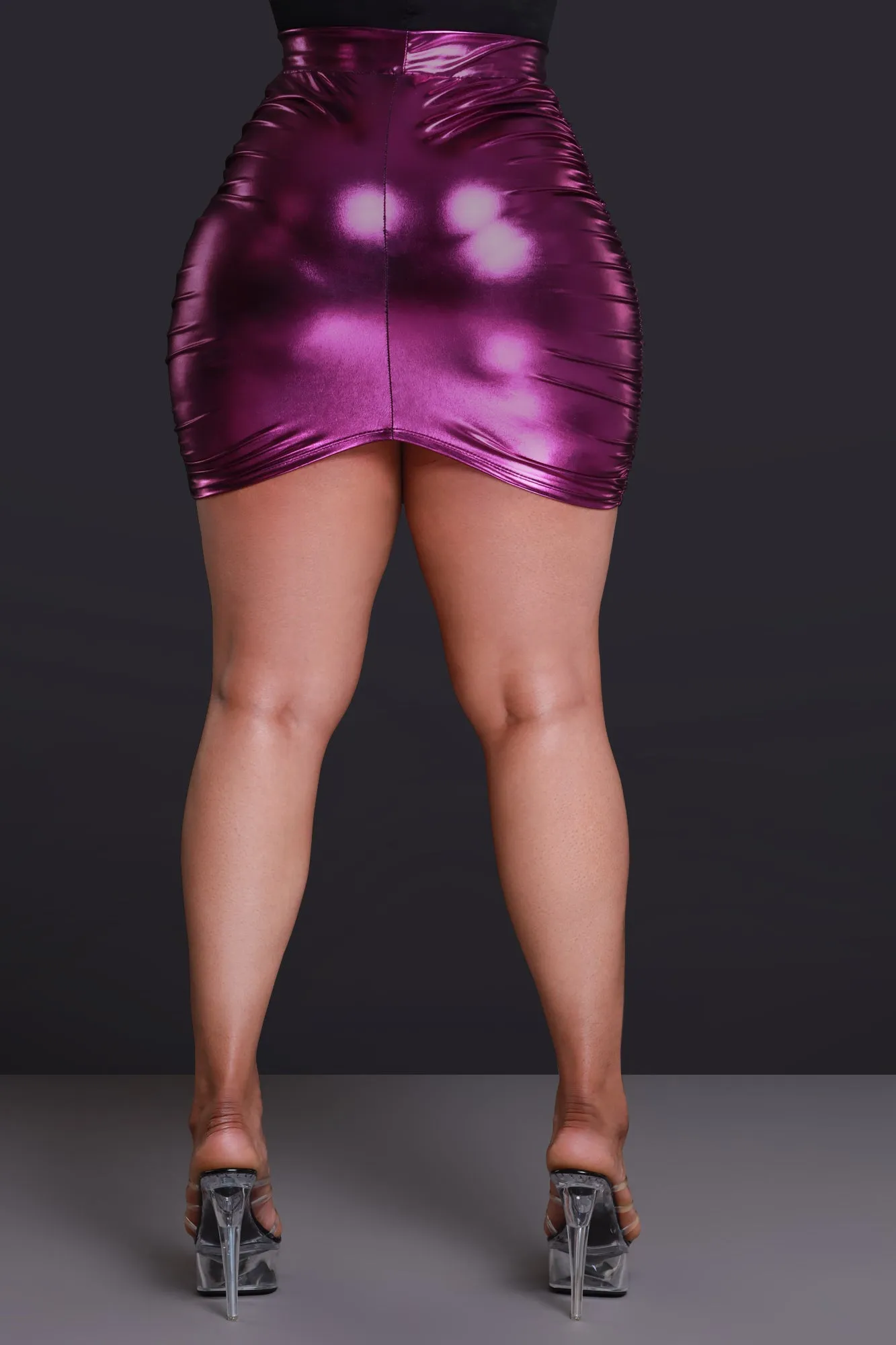 Excessive Ruched Metallic Mini Skirt - Purple sold by Swankaposh product image thumbnail 2
