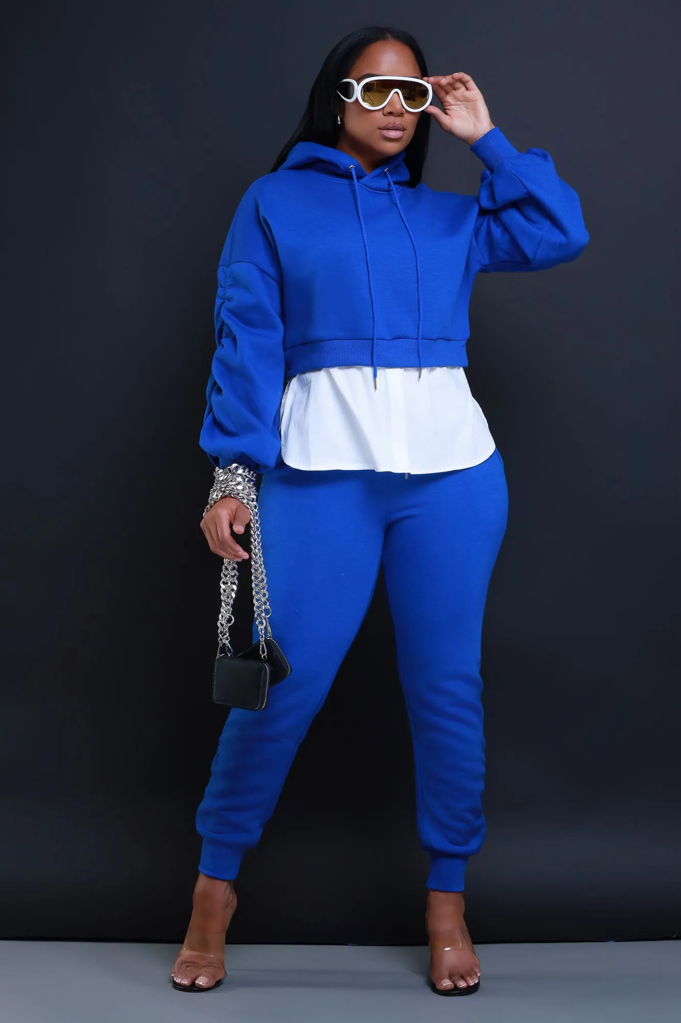 Excuse The Mess Layered Hooded Lounge Set - Royal Blue sold by Swankaposh