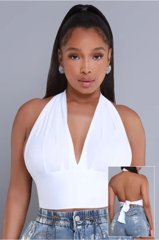 Distract Me Cropped Halter Top - White sold by Swankaposh