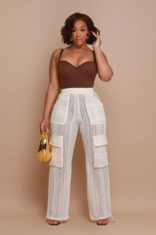 What To Say Lace Cargo Pants - Cream sold by Swankaposh
