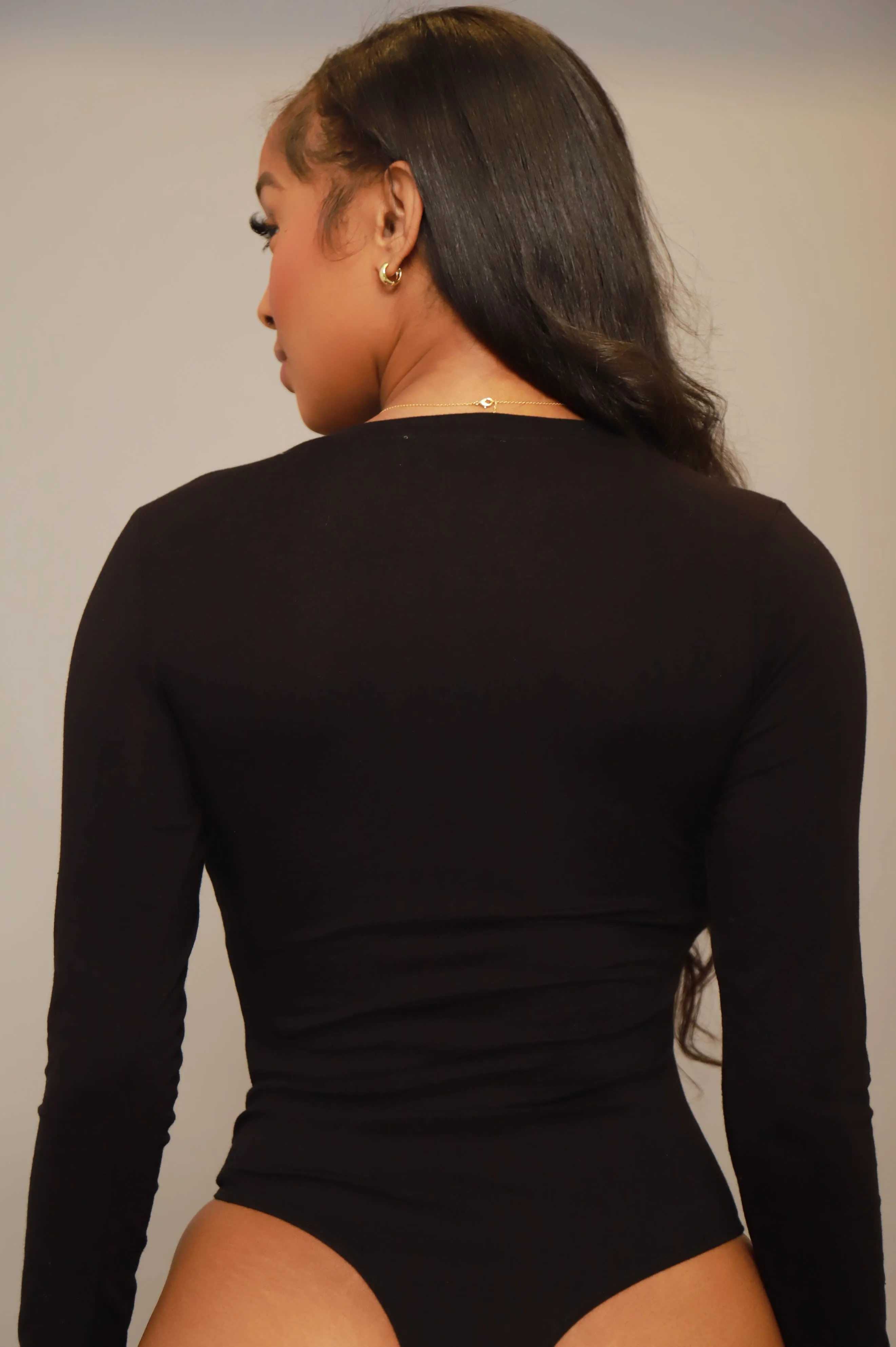 No Attachments Long Sleeve V-Neck Bodysuit - Black sold by Swankaposh product image thumbnail 3