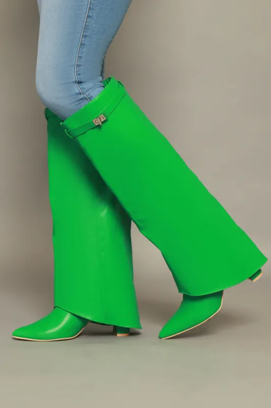 Bet On It Faux Leather Foldover Boots - Kelly Green sold by Swankaposh