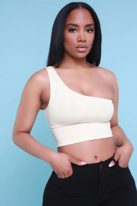 Circus One Shoulder Crop Top - Cream sold by Swankaposh