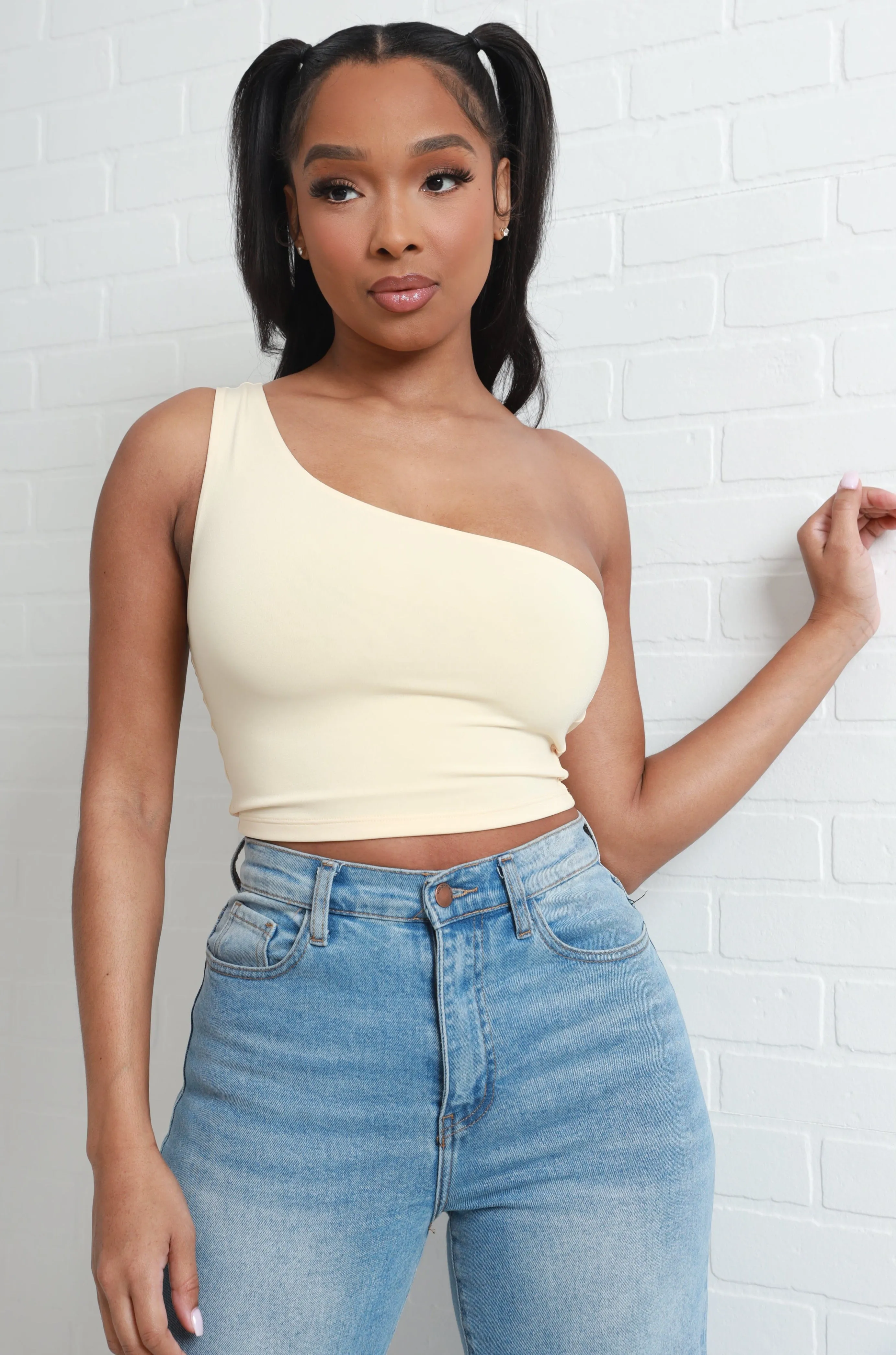 Circus One Shoulder Crop Top - Cream sold by Swankaposh product image thumbnail 5