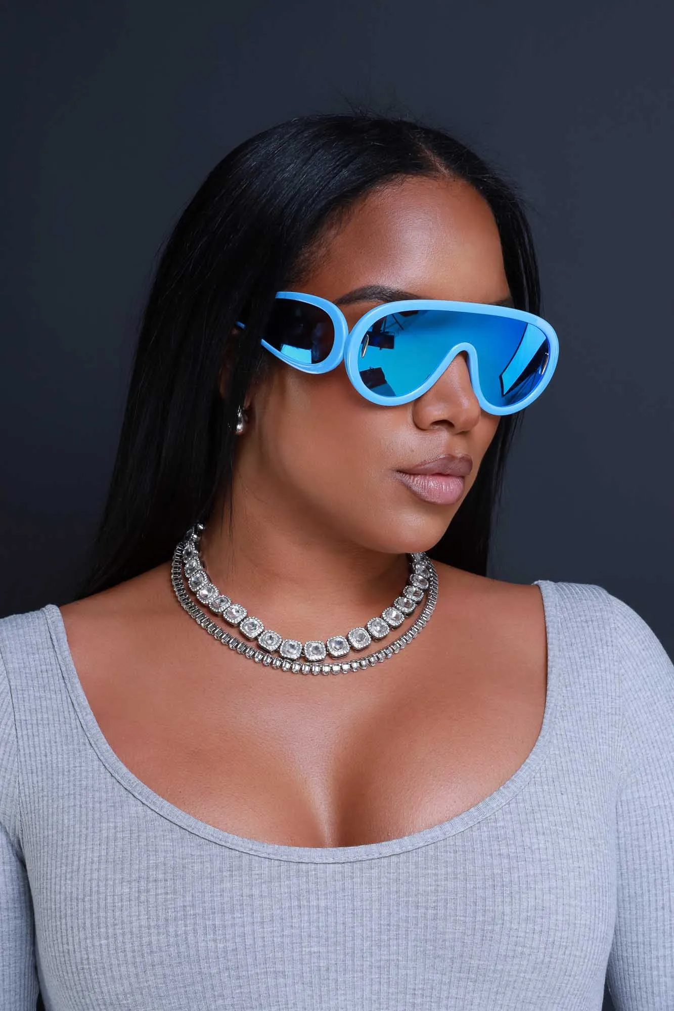 Hang Up Full Shield Sunglasses - Blue sold by Swankaposh product image thumbnail 2