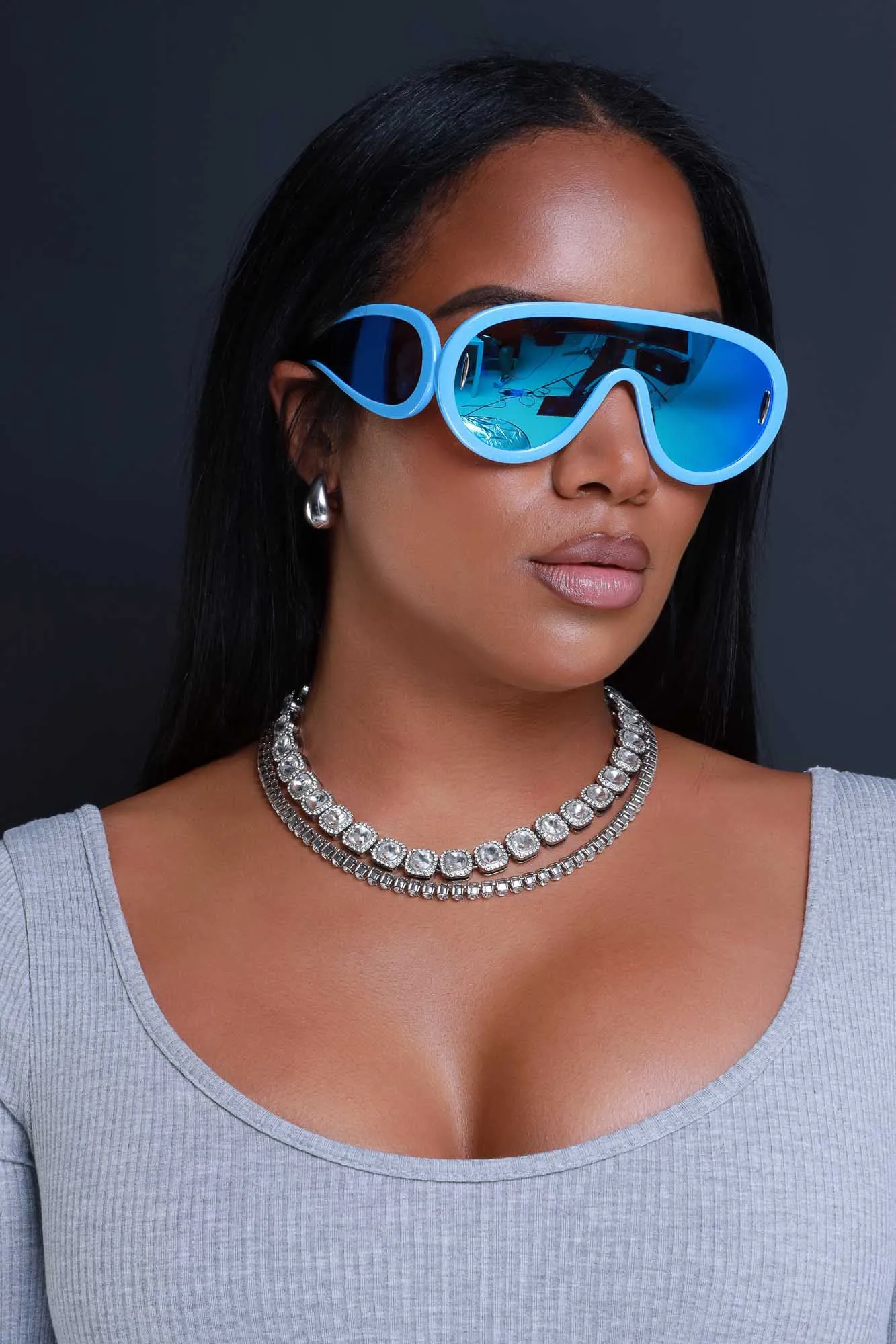 Hang Up Full Shield Sunglasses - Blue sold by Swankaposh