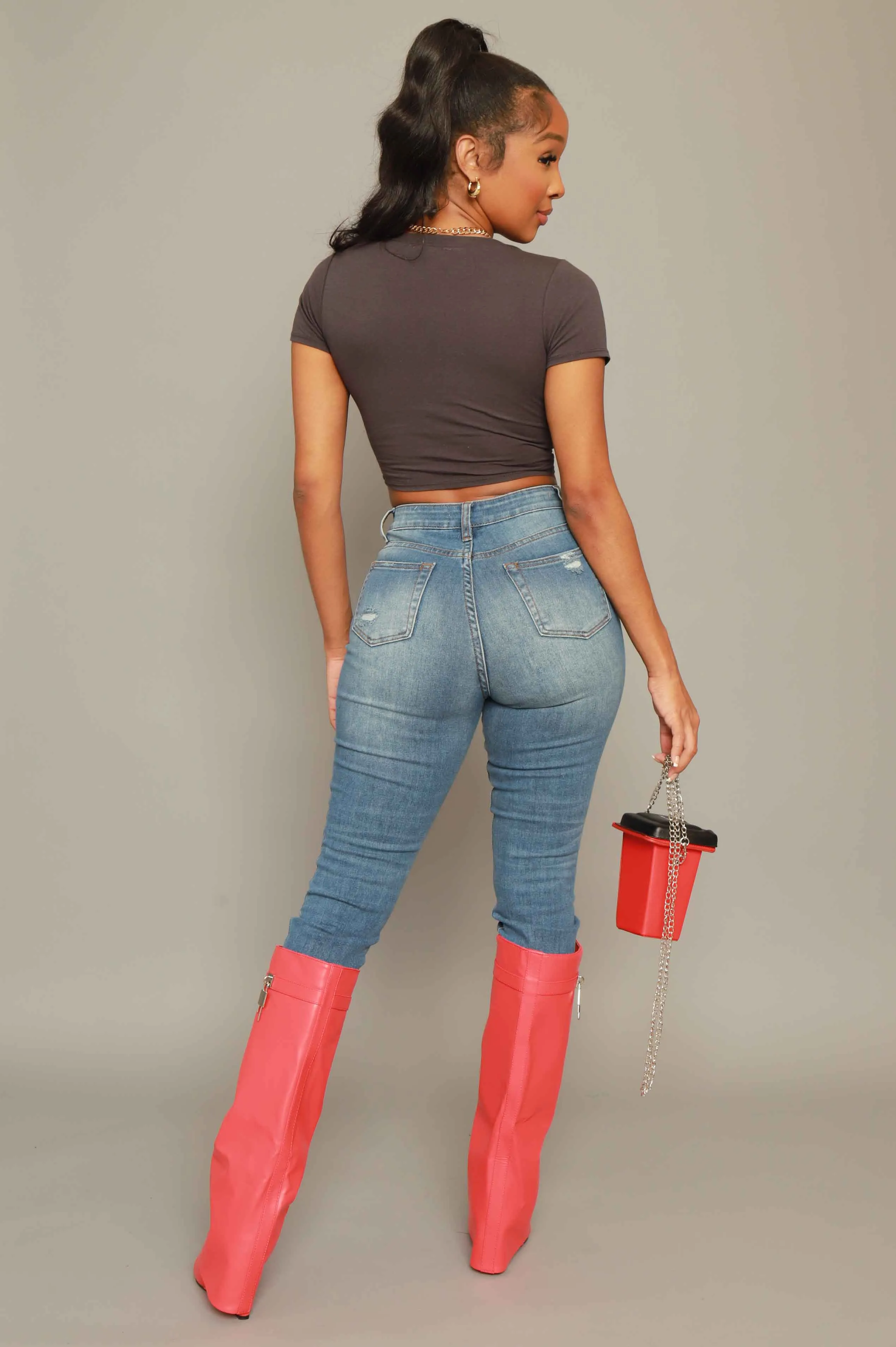 Night Ride Graphic Henley Tie Up Crop Top - Grey sold by Swankaposh product image thumbnail 3