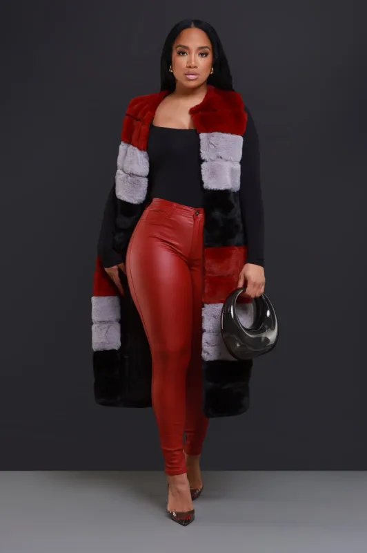 Whisper Soft Sleeveless Faux Fur Vest- Burgundy/Black sold by Swankaposh